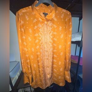 Ann Taylor Orange Floral Button-Up Blouse